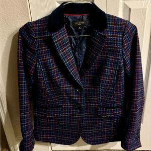 Talbots Women’s Mistletoe Plaid Shetland Wool Blazer Blue Size 4P
